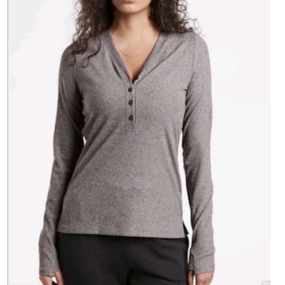 ATHLETA Uptempo Ribbed Henley Top Gray Long Sleeve‎ Size Large